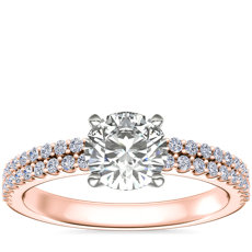 Petite Double Row Diamond Engagement Ring in 14k Rose Gold